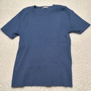 Blue Ribbed Knit Top